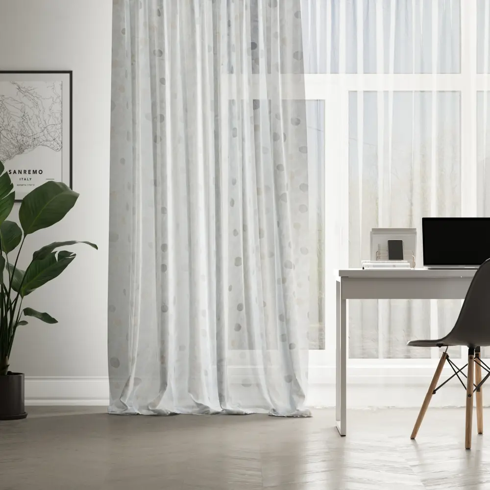 Фото Тюль на ленте Inspire Kumili 250x280 см цвет бело-серый Фото Тюль на ленте Inspire Kumili 250x280 см цвет бело-серый