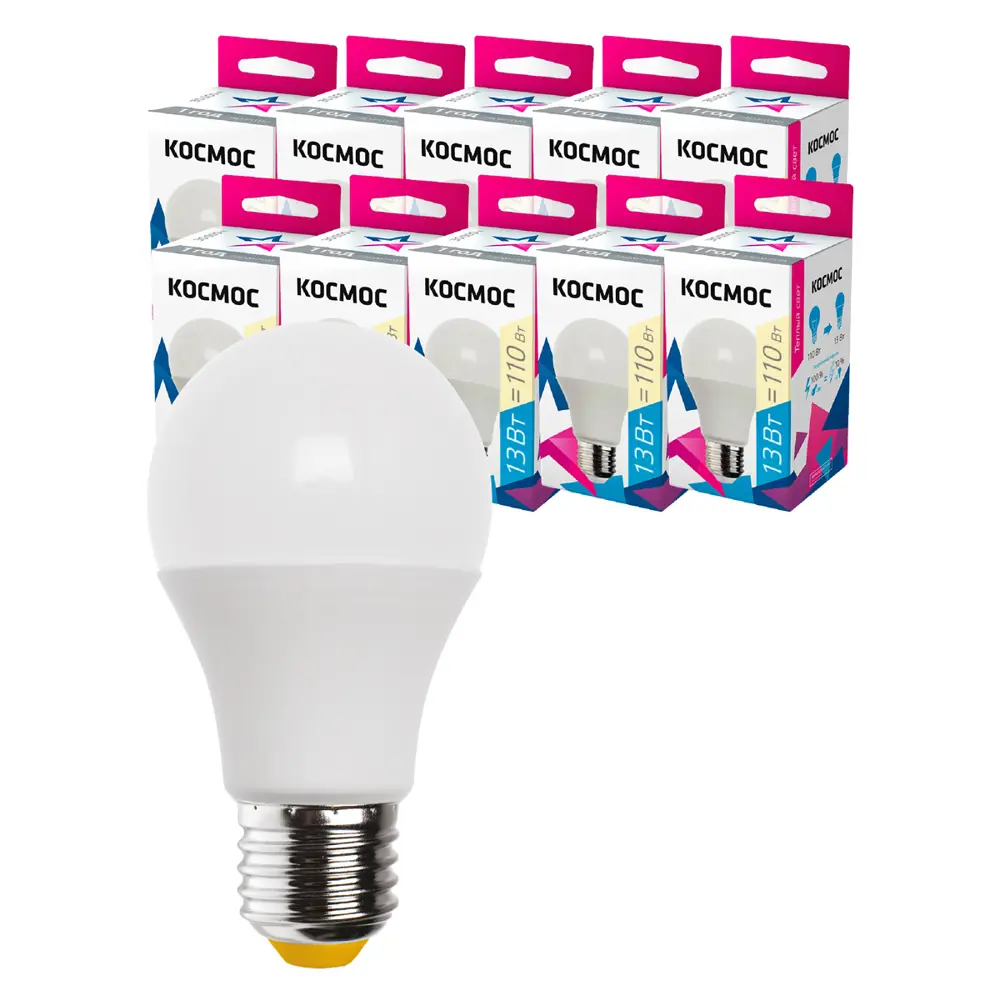 Фото Набор ламп светодиодных Космос LED13wA60E2730_10 E27 175-265 В 13 Вт груша матовая 1150 Лм теплый белый свет 10 шт Фото Набор ламп светодиодных Космос LED13wA60E2730_10 E27 175-265 В 13 Вт груша матовая 1150 Лм теплый белый свет 10 шт