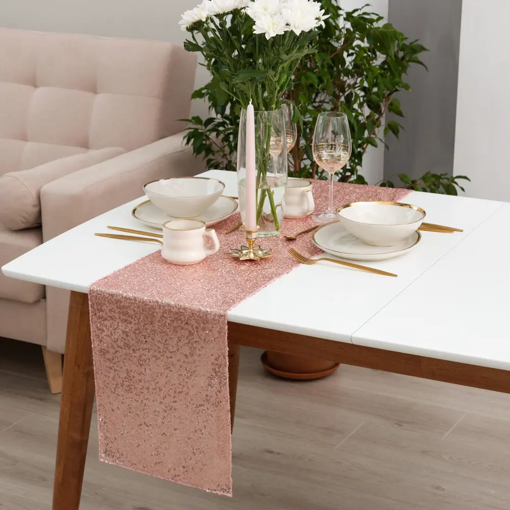 Фото 3 Скатерть на стол Этель 5109431, прямоугольная, 30x120, цвет розовый Фото 3 Скатерть на стол Этель 5109431, прямоугольная, 30x120, цвет розовый