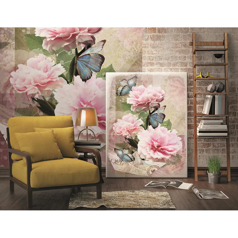 Фото Фотообои Urban Style Цветы и бабочки UST0293 200x270 см Фото Фотообои Urban Style Цветы и бабочки UST0293 200x270 см