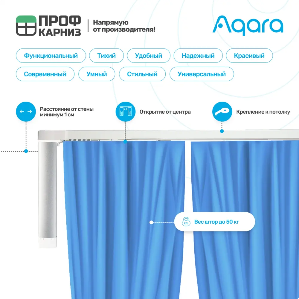 Фото 7 Умный электрокарниз для раздвижных штор Aqara с мотором ZNCLDJ11LM Zigbee 220 в. 2.3 м Раздвижка от центра (мотор справа) Фото 7 Умный электрокарниз для раздвижных штор Aqara с мотором ZNCLDJ11LM Zigbee 220 в. 2.3 м Раздвижка от центра (мотор справа)