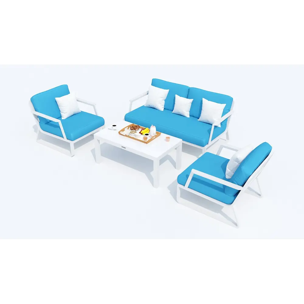 Фото 5 Садовая мебель для отдыха Ideal patio outdoor style Estivo blue алюминий белый:стол, диван, 2 кресла Фото 5 Садовая мебель для отдыха Ideal patio outdoor style Estivo blue алюминий белый:стол, диван, 2 кресла