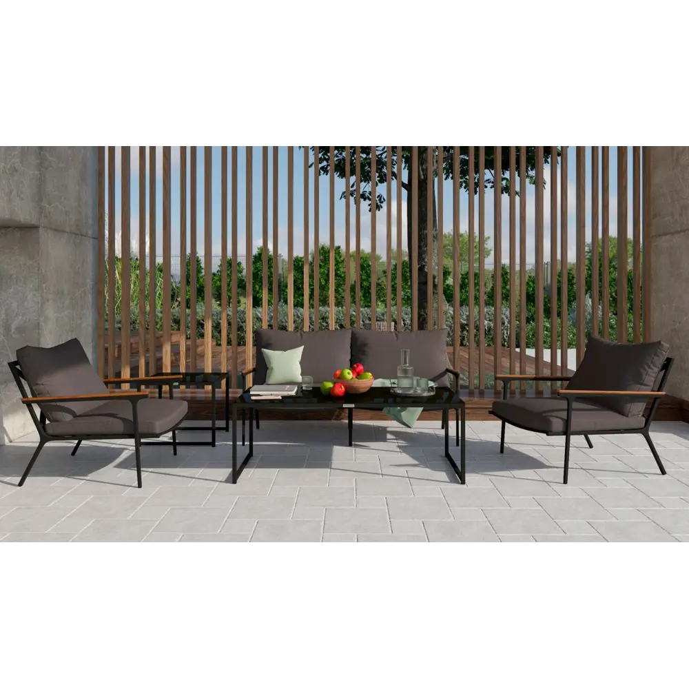 Фото Садовая мебель для отдыха Ideal patio outdoor style Festa anthracite 2-seat алюминий темно-серый:стол, диван, 2 кресла Фото Садовая мебель для отдыха Ideal patio outdoor style Festa anthracite 2-seat алюминий темно-серый:стол, диван, 2 кресла