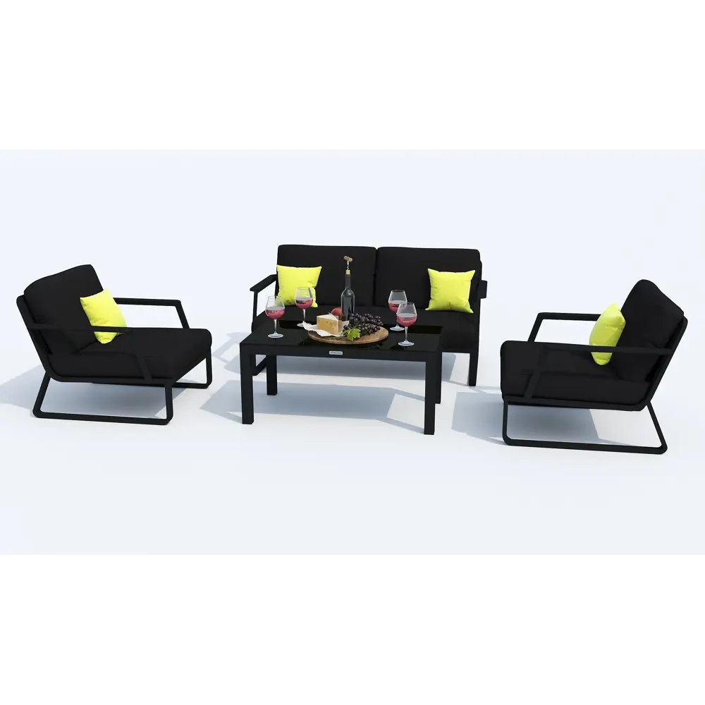 Фото 3 Садовая мебель для отдыха Ideal patio outdoor style Estivo black алюминий бежевый:стол, диван, 2 кресла Фото 3 Садовая мебель для отдыха Ideal patio outdoor style Estivo black алюминий бежевый:стол, диван, 2 кресла