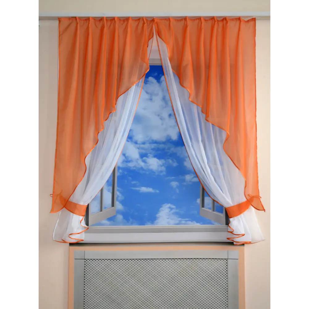 Фото Штора на шторной ленте Мила 270х180 см цвет оранжевый