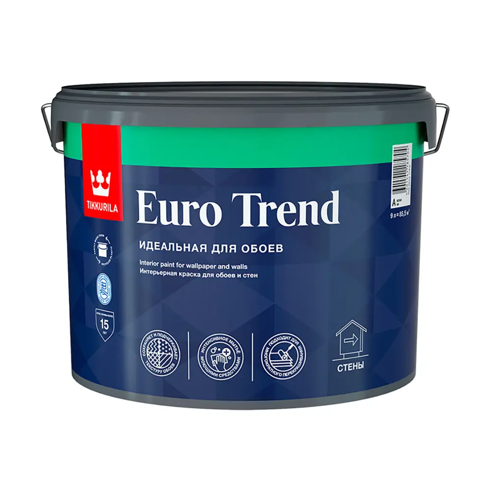 Фото Краска для стен и потолков TIKKURILA EURO TREND цвет белый 9 л Фото Краска для стен и потолков TIKKURILA EURO TREND цвет белый 9 л