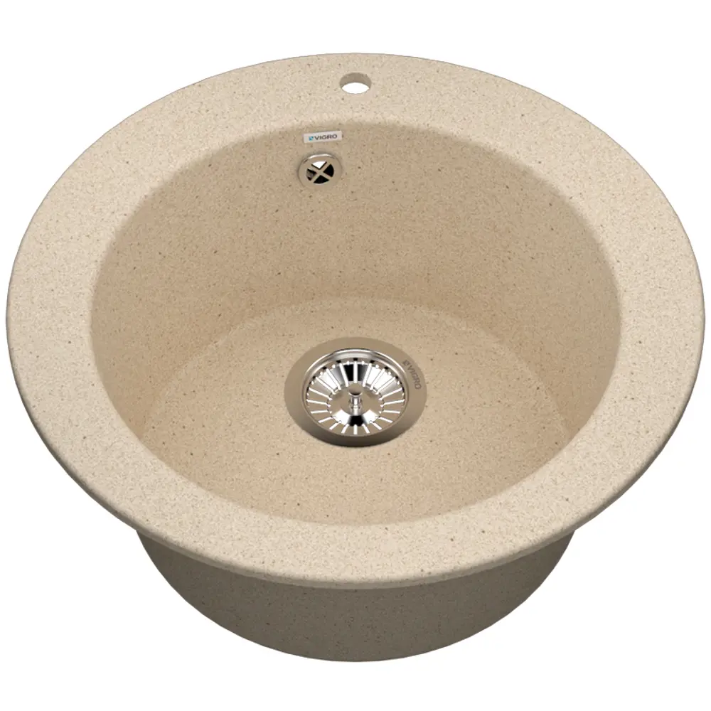 Фото Мойка врезная круглая 50x19.5x50 см VIGRO VG103 латте искусственный камень цвет бежевый Фото Мойка врезная круглая 50x19.5x50 см VIGRO VG103 латте искусственный камень цвет бежевый