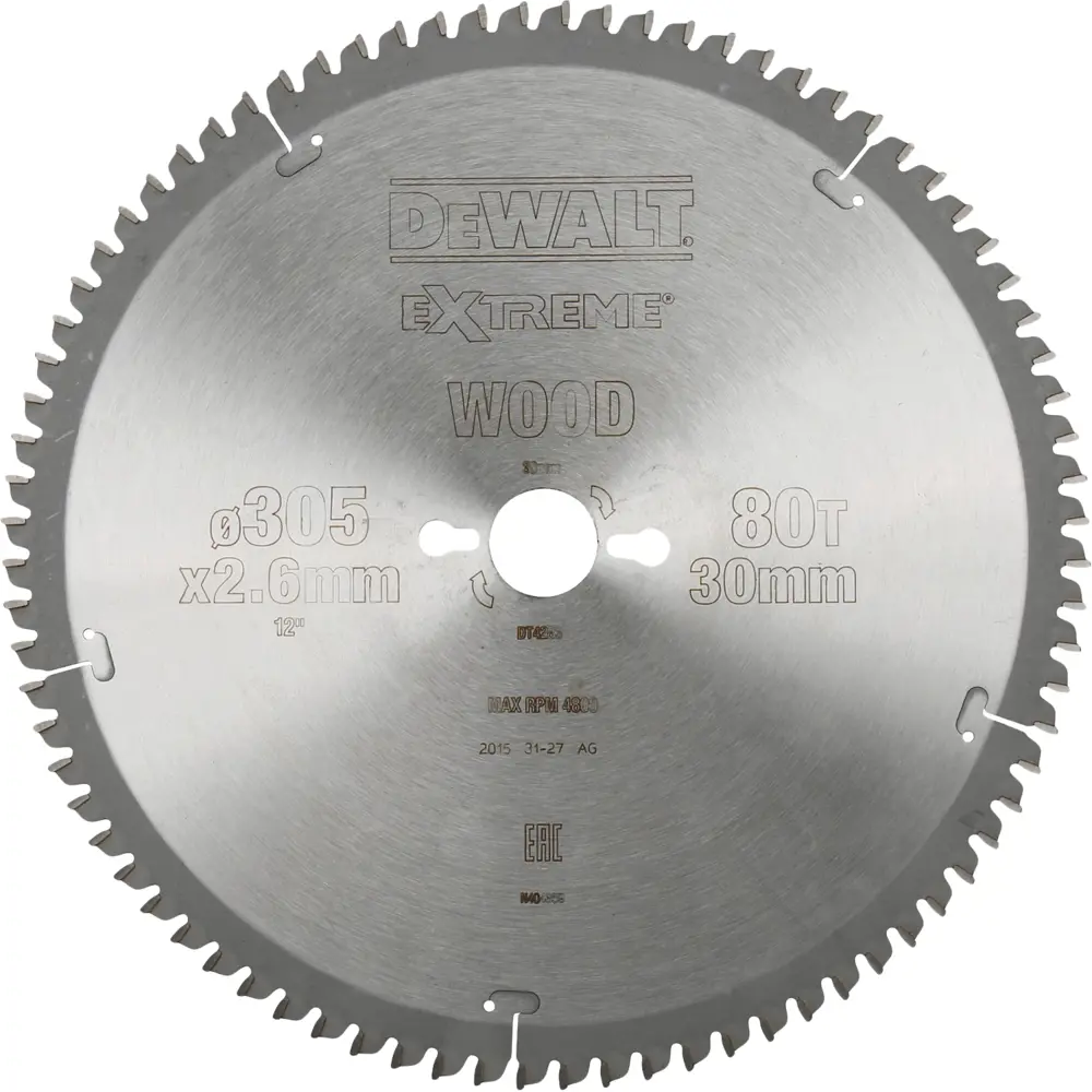 Фото Пильный диск по дереву Dewalt Extreme 305х30 мм 80 зубов DT4283-QZ Фото Пильный диск по дереву Dewalt Extreme 305х30 мм 80 зубов DT4283-QZ