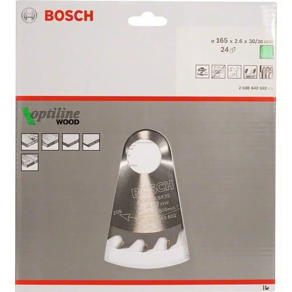Фото 2 Диск пильный Bosch Optiline Wood 165х30 мм 24 зуба 2608640602 Фото 2 Диск пильный Bosch Optiline Wood 165х30 мм 24 зуба 2608640602