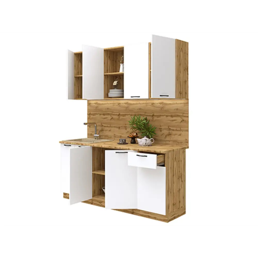Фото 3 Кухонный гарнитур Mebiplex Вивиан 180x215.40x60 см МДФ цвет белый матовый/дуб вотан Фото 3 Кухонный гарнитур Mebiplex Вивиан 180x215.40x60 см МДФ цвет белый матовый/дуб вотан