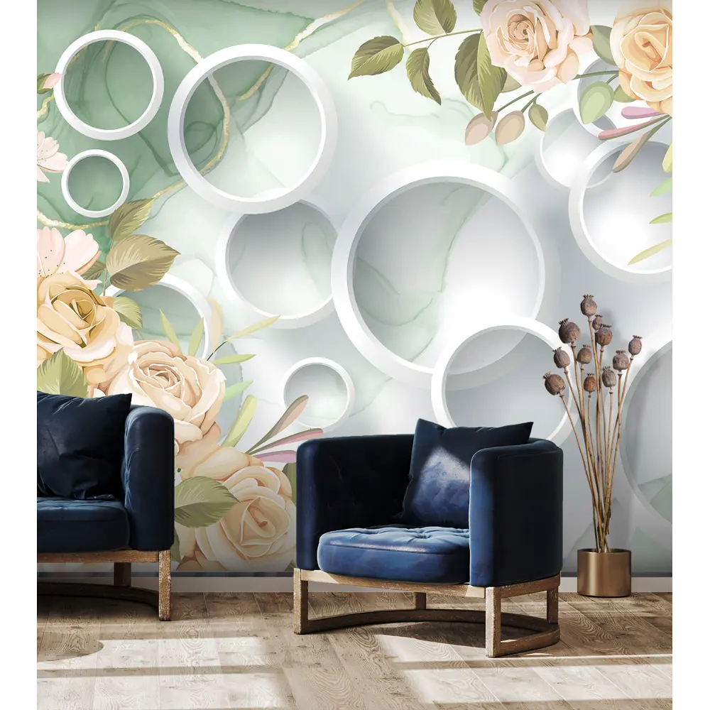 Фото 3 Фотообои на стену флизелиновые 3d Круги геометрия Цветы 300x270 см Luxury Walls AM25203 Фото 3 Фотообои на стену флизелиновые 3d Круги геометрия Цветы 300x270 см Luxury Walls AM25203