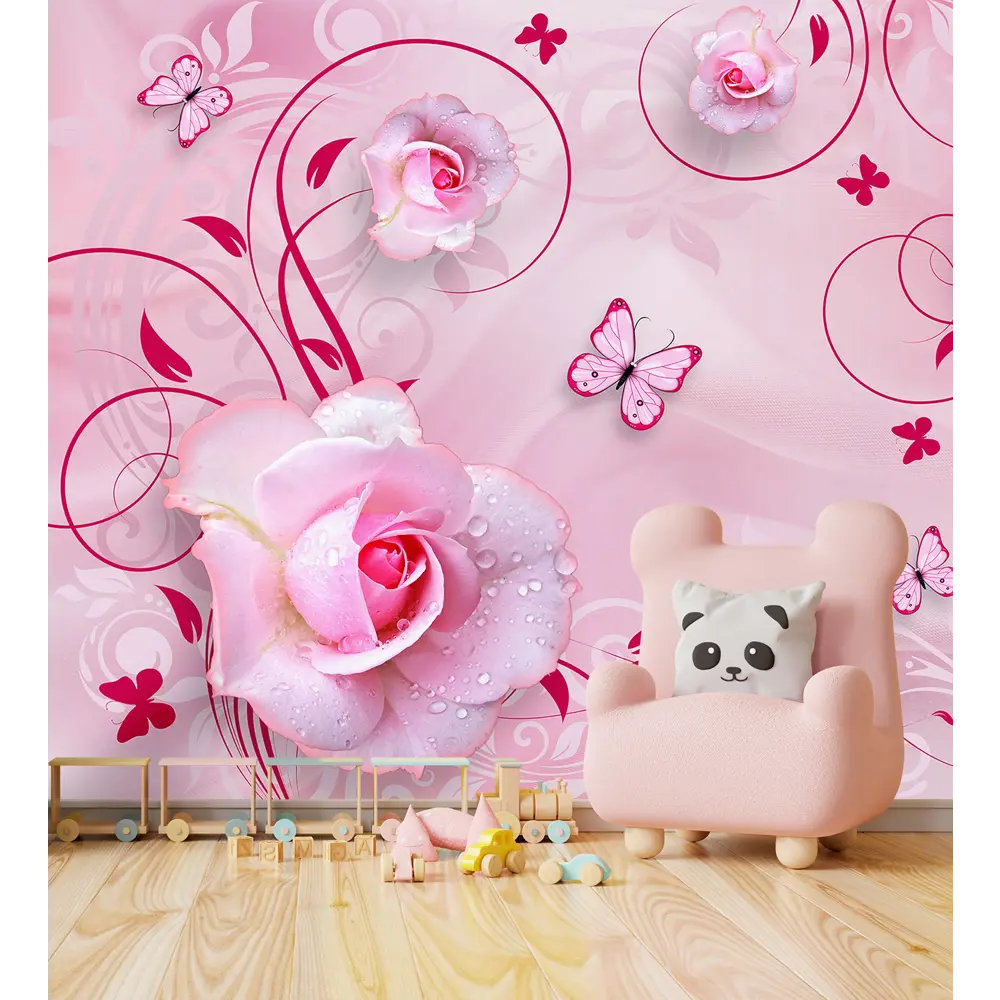 Фото 3 Фотообои на стену флизелиновые 3d Цветы розы бабочки 300x270 см Luxury Walls AM24403 Фото 3 Фотообои на стену флизелиновые 3d Цветы розы бабочки 300x270 см Luxury Walls AM24403