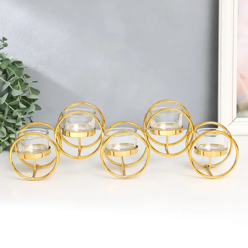 Фото Подсвечник Simaland на 5 свечей "Двойные кольца" d-4.5 см золото 33.5x6.5x12.5 см Фото Подсвечник Simaland на 5 свечей "Двойные кольца" d-4.5 см золото 33.5x6.5x12.5 см