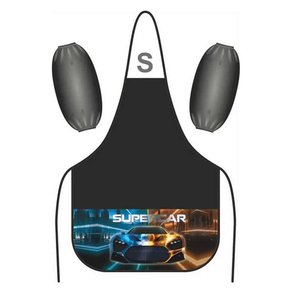 Фото Фартук+нарукавники Supercar Lamark 39x49 см 2 кармана цвет черный с рисунком Фото Фартук+нарукавники Supercar Lamark 39x49 см 2 кармана цвет черный с рисунком