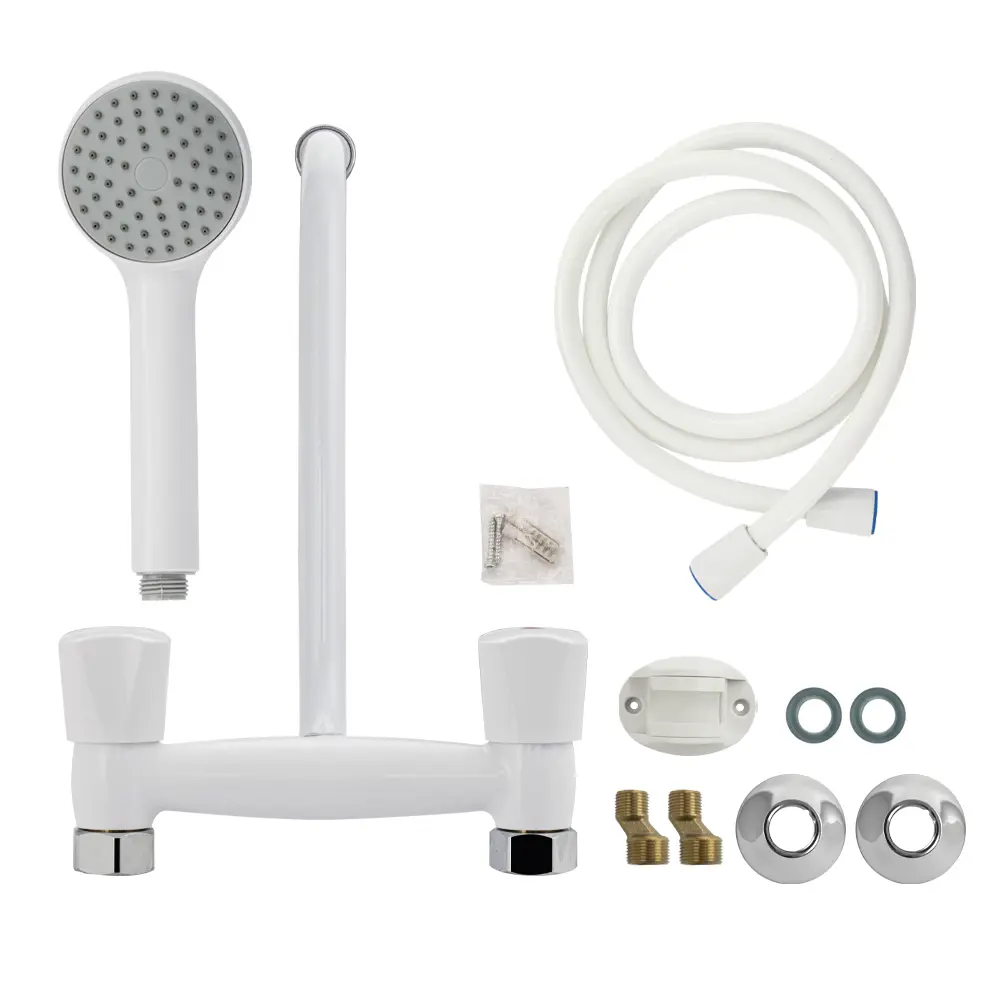 Фото 3 Смеситель для кухни двухвентильный Brimix 4404 высота 20 см цвет серебристый/белый