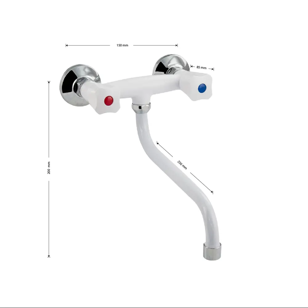 Фото 2 Смеситель для кухни двухвентильный Brimix 4404 высота 20 см цвет серебристый/белый