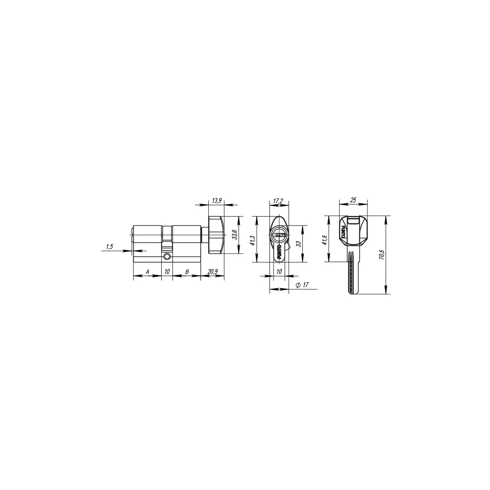 Фото 2 Цилиндровый механизм Punto (Z402/90) Z4002Knob90 (40+10+40) с вертушкой PB латунь Фото 2 Цилиндровый механизм Punto (Z402/90) Z4002Knob90 (40+10+40) с вертушкой PB латунь