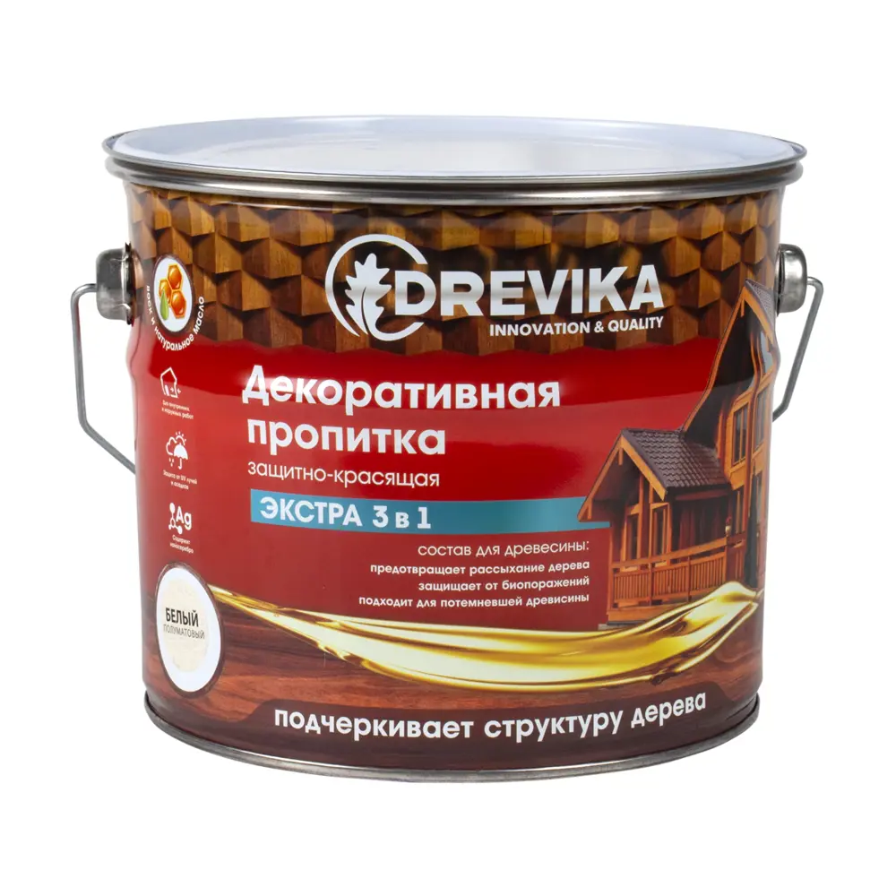 Фото Пропитка древесины DREVIKA 3506 цвет белый 3 л Фото Пропитка древесины DREVIKA 3506 цвет белый 3 л