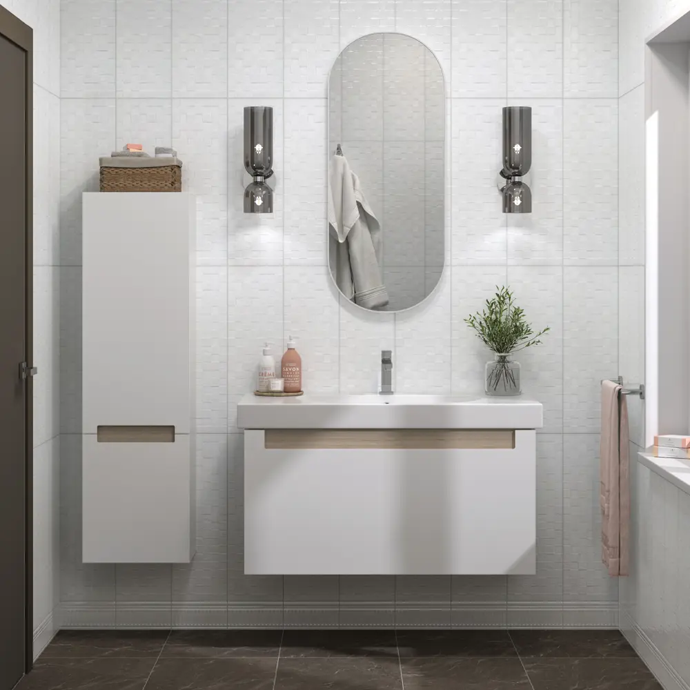 Фото 5 Плитка настенная Kerama Marazzi Сигма 20x60 см 1.2 м² глянцевая цвет белый мозаика Фото 5 Плитка настенная Kerama Marazzi Сигма 20x60 см 1.2 м² глянцевая цвет белый мозаика