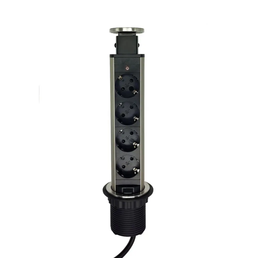 Фото Розетка выдвижная четверная встраиваемая Rocketsocket AM-105S-4EU-12 с заземлением вертикальная цвет чёрный графит Фото Розетка выдвижная четверная встраиваемая Rocketsocket AM-105S-4EU-12 с заземлением вертикальная цвет чёрный графит
