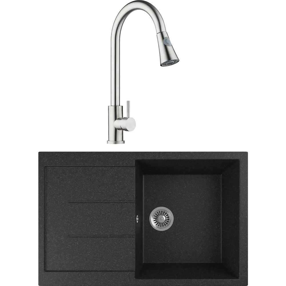 Фото Врезная мойка Domaci 579388 78x50x18 см искусственный камень цвет черный Фото Врезная мойка Domaci 579388 78x50x18 см искусственный камень цвет черный