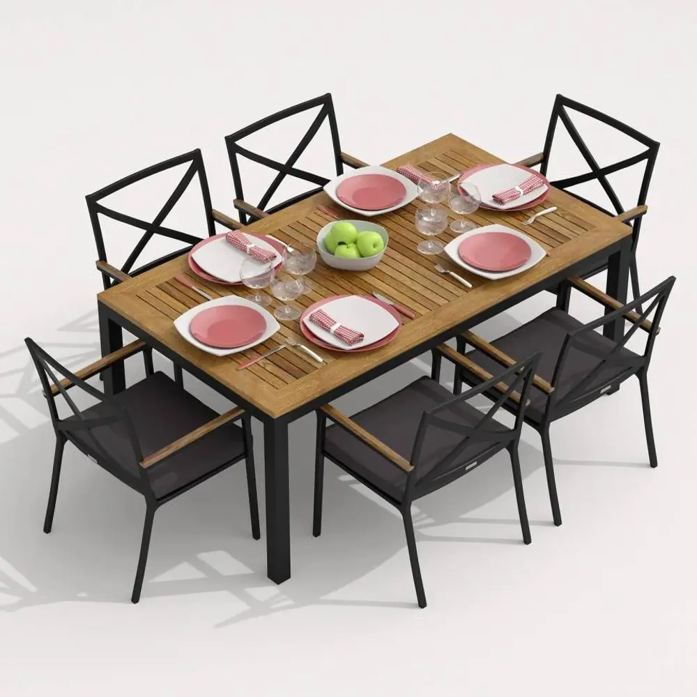 Фото 3 Садовая мебель для отдыха Ideal patio Outdoor style Tella Festa 180 dark алюМиний темно-серый:стол, 6 стульев Фото 3 Садовая мебель для отдыха Ideal patio Outdoor style Tella Festa 180 dark алюМиний темно-серый:стол, 6 стульев