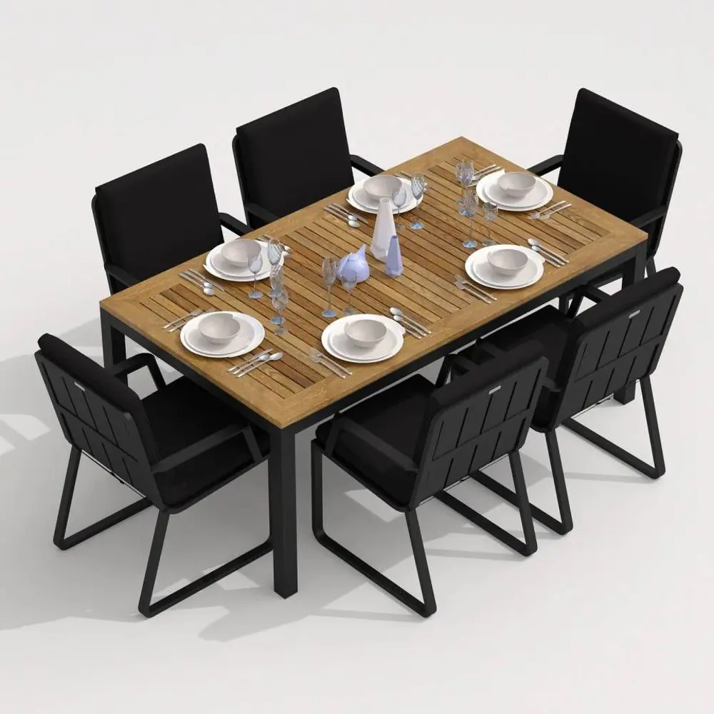 Фото 3 Садовая мебель для отдыха Ideal patio Outdoor style Tella Alba 180 Black алюМиний темно-серый:стол, 6 стульев Фото 3 Садовая мебель для отдыха Ideal patio Outdoor style Tella Alba 180 Black алюМиний темно-серый:стол, 6 стульев