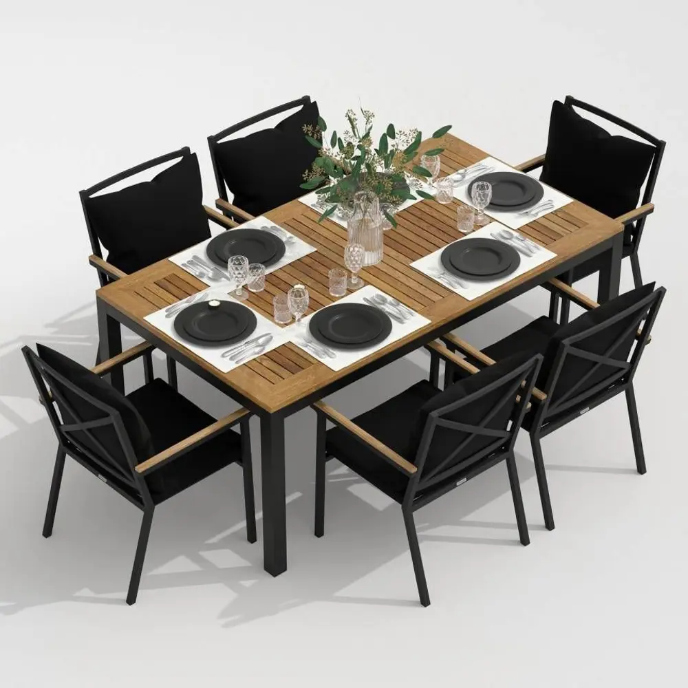 Фото 2 Садовая мебель для отдыха Ideal patio Outdoor style Tella Festa 180 Plus Black алюМиний серый:стол, 6 стульев Фото 2 Садовая мебель для отдыха Ideal patio Outdoor style Tella Festa 180 Plus Black алюМиний серый:стол, 6 стульев