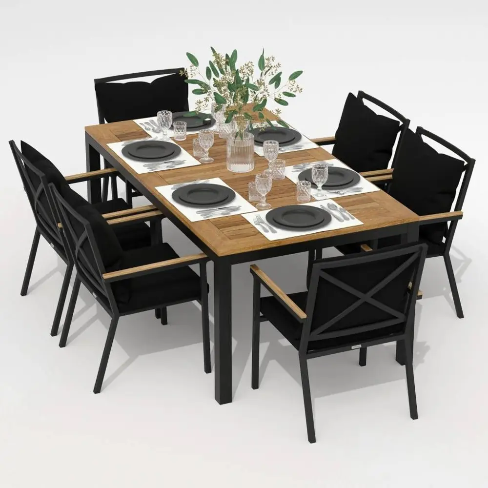 Фото Садовая мебель для отдыха Ideal patio Outdoor style Tella Festa 180 Plus Black алюМиний серый:стол, 6 стульев Фото Садовая мебель для отдыха Ideal patio Outdoor style Tella Festa 180 Plus Black алюМиний серый:стол, 6 стульев