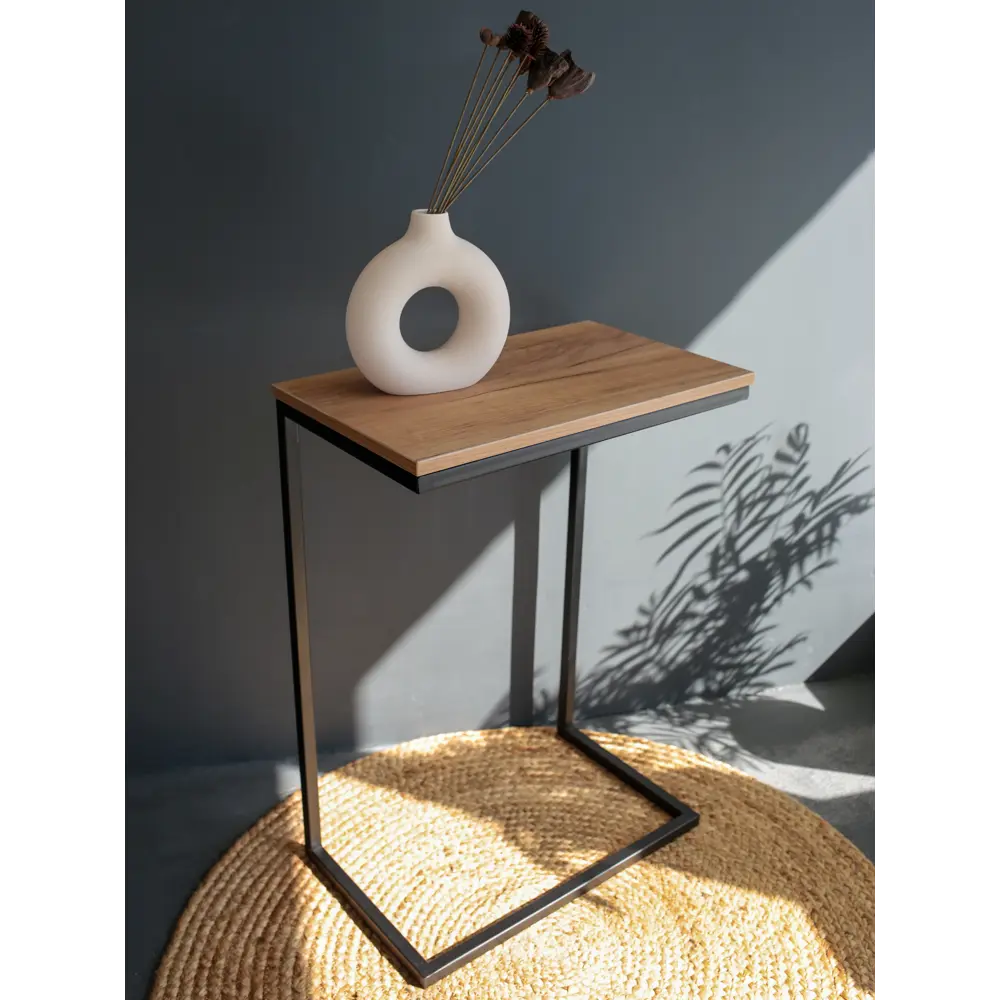 Фото 3 Приставной столик прямоугольный Диалан-строй цвет черный Муар "Дуб Craft золотой" 31x51x70 см