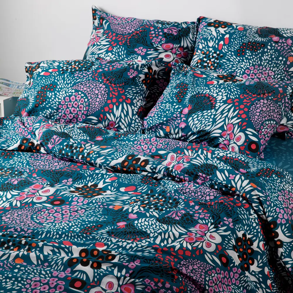 Фото 3 Комплект постельного белья Ночь Нежна Royal Морские цветы 70714-1+70715-1 Поплин 2 сп. евро 70x70 см (2) книжка