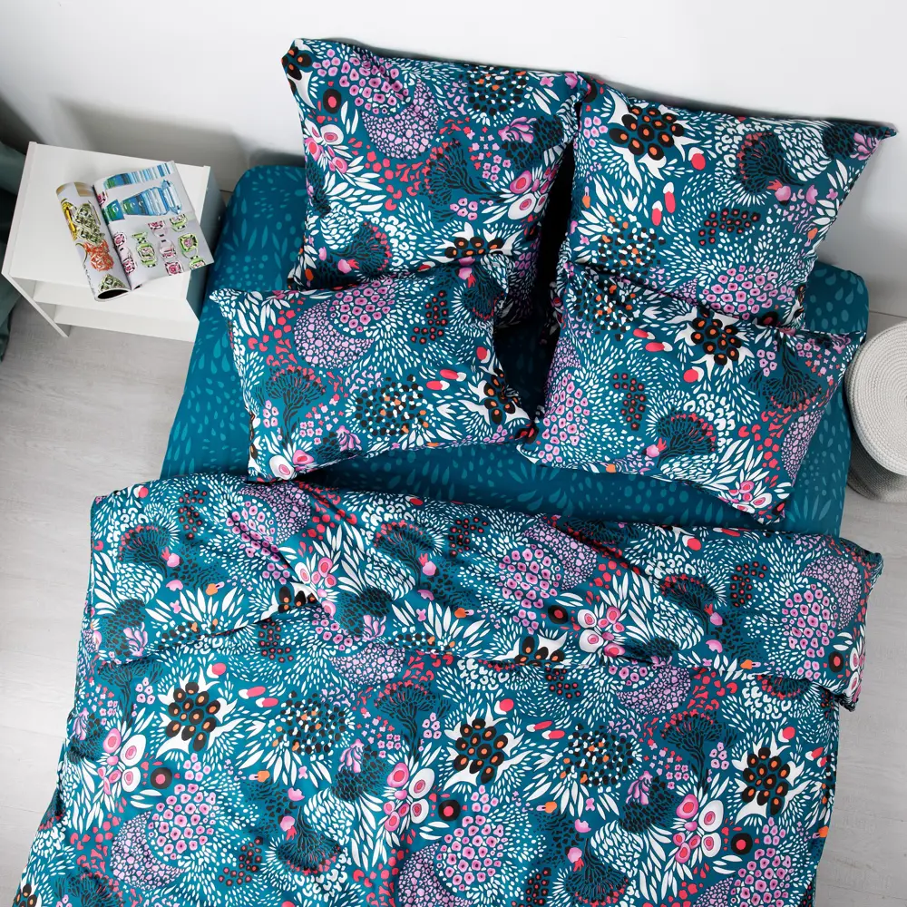 Фото Комплект постельного белья Ночь Нежна Royal Морские цветы 70714-1+70715-1 Поплин 2 сп. евро 70x70 см (2) книжка