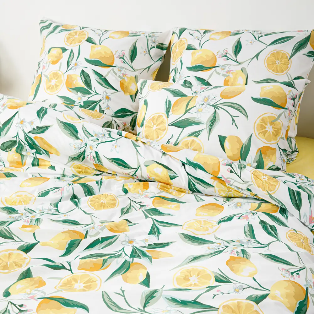 Фото Комплект постельного белья Ночь Нежна Лимоны 70680-1+70648-4 Поплин 2 сп. Евро 70x70 см (2)