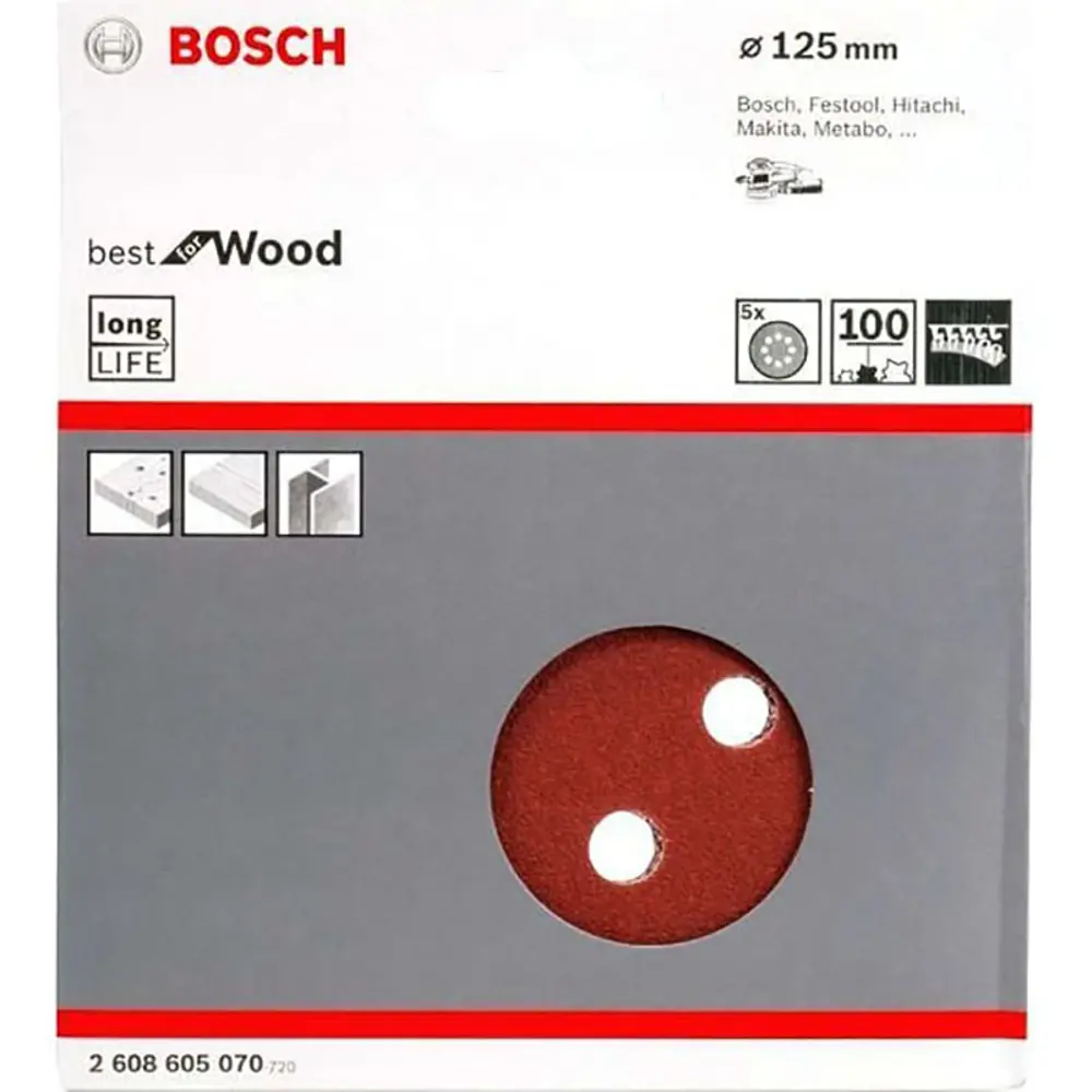 Фото Шлифовальный лист Bosch C470 Best for Wood and Paint 2608605070 D125 мм К100 5 шт. Фото Шлифовальный лист Bosch C470 Best for Wood and Paint 2608605070 D125 мм К100 5 шт.