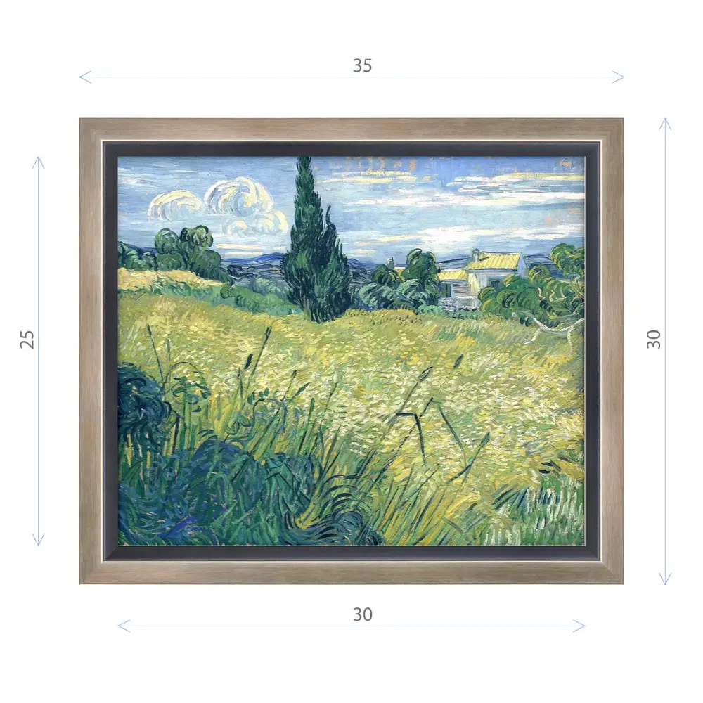 Фото Картина Винсента Ван Гога "Зеленое поле с кипарисом" матовый холст в раме 30x35 см