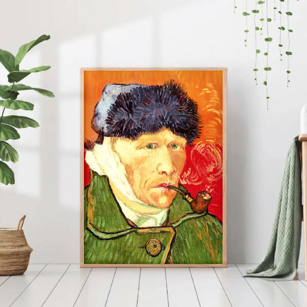 Фото Постер 28 картин "Репродукция Автопортрет с отрезанным ухом Ван Гог" 70x50 см в тубусе без рамы