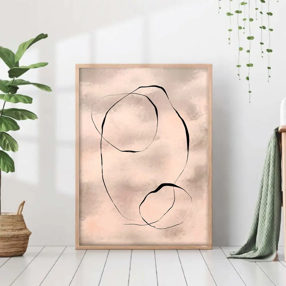 Фото Постер 28 картин "Абстракция тонкие линии на бежевом фоне" 50x40 см в тубусе без рамы