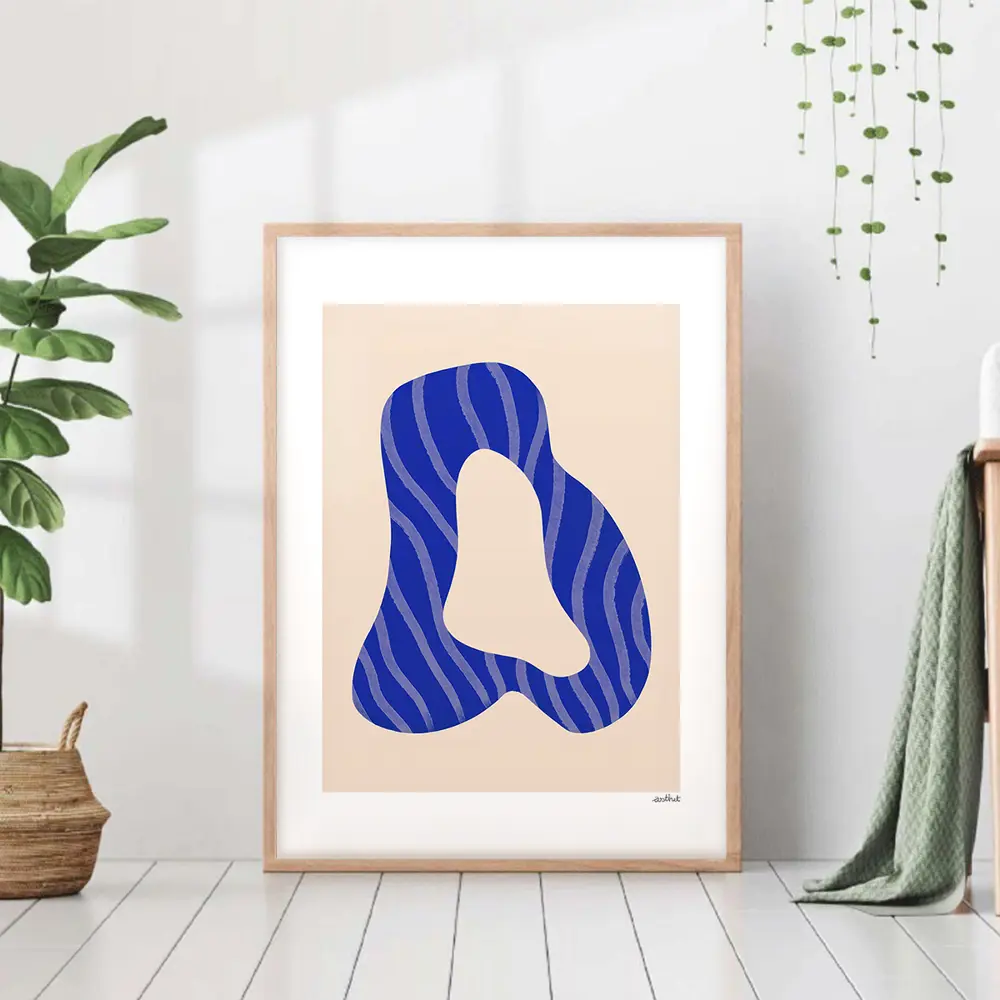 Фото Постер 28 картин "Абстракция синяя форма на бежевом фоне" 70x50 см