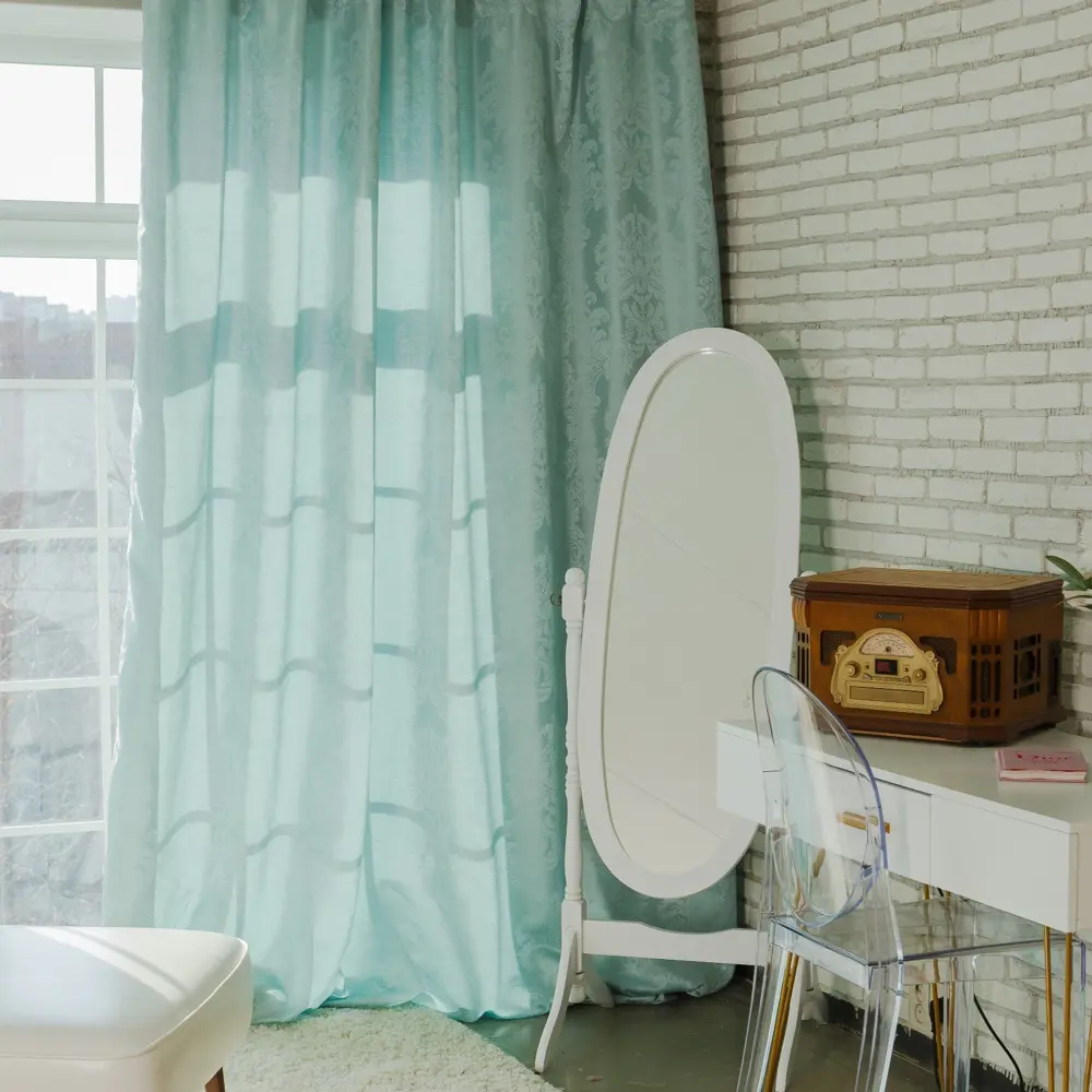 Фото 3 Штора Этель 2846265 на шторной ленте, 280x130 см, цвет голубой