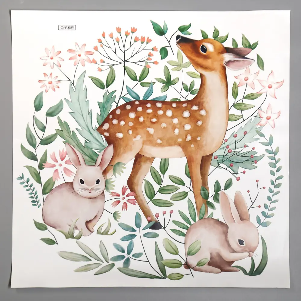 Фото 2 Наклейка интерьерная Simaland "Оленёнок и зайчики" 50x50 см
