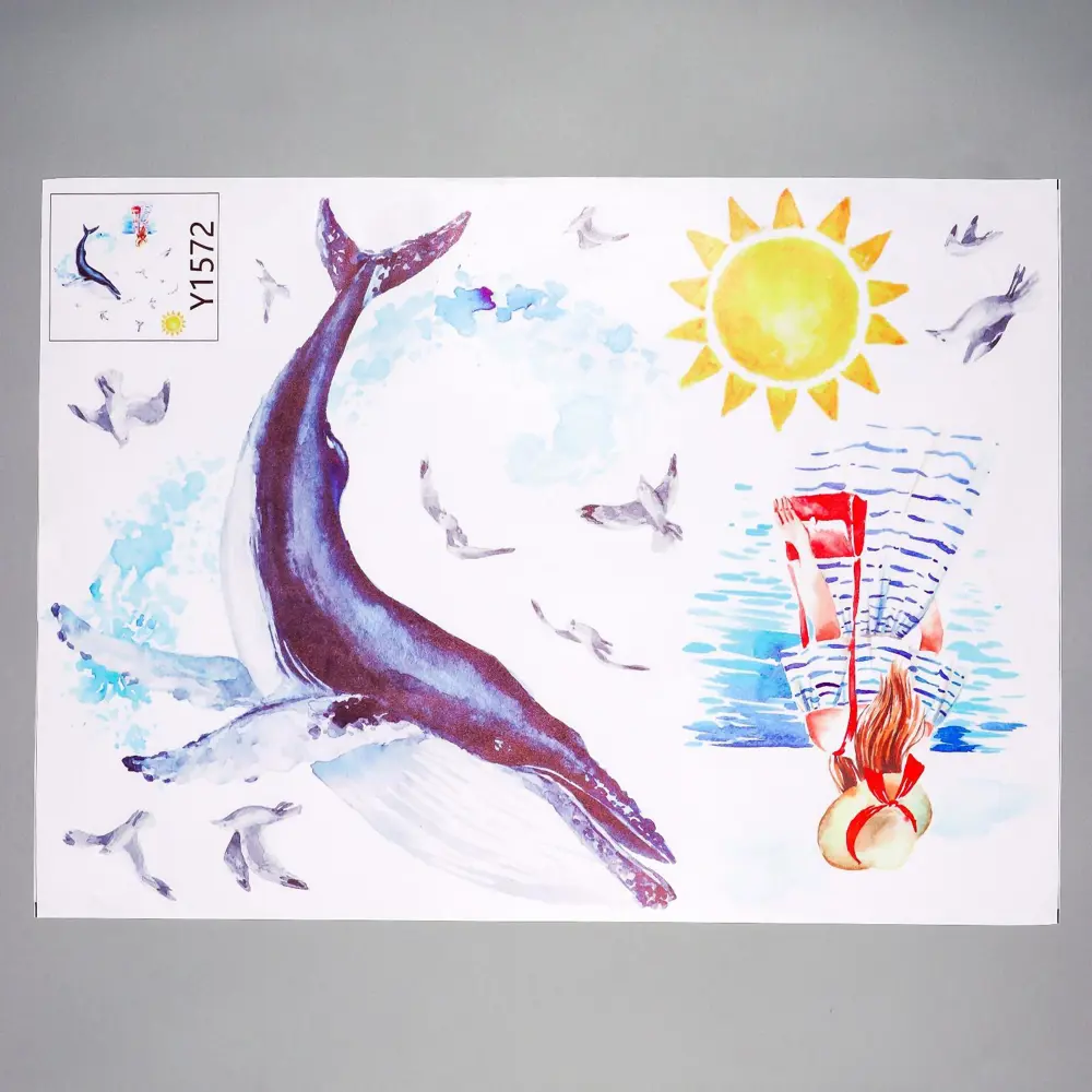 Фото 2 Наклейка интерьерная Simaland цветная "Кит, чайки, море и девушка" 50x70 см