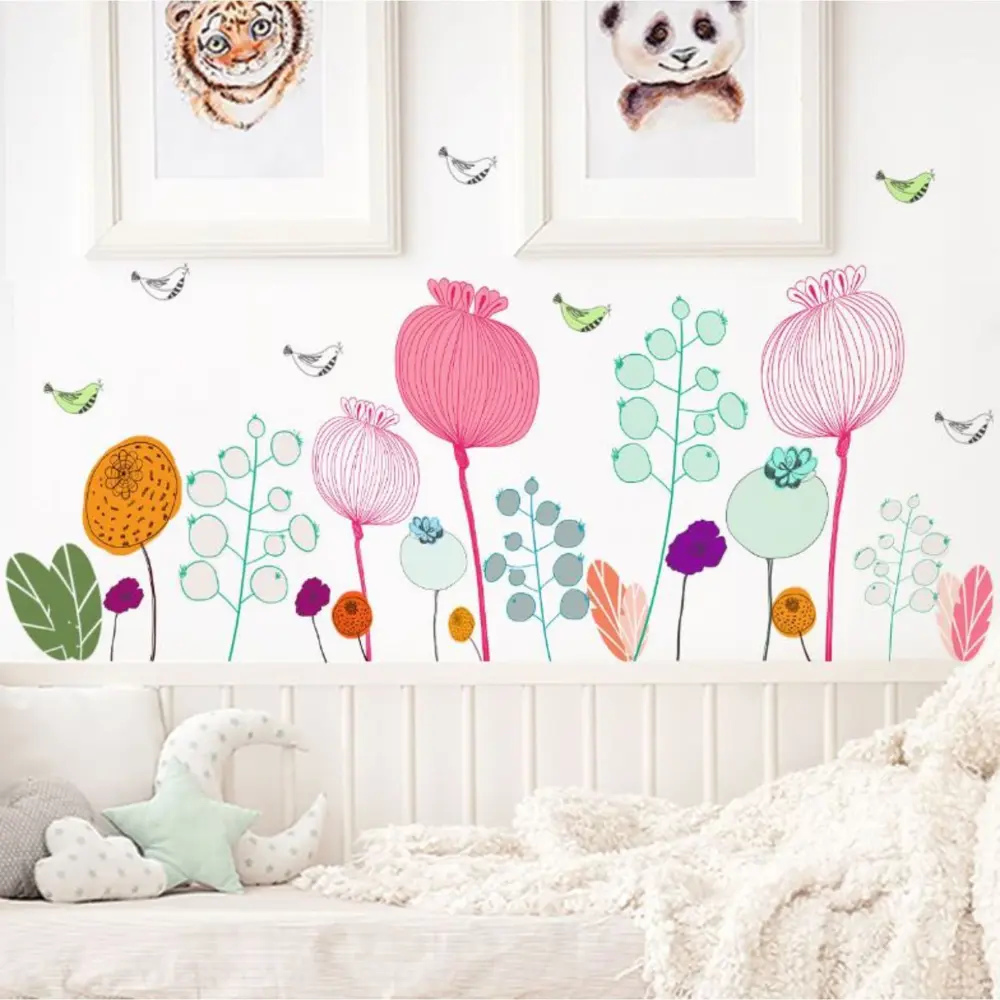 Фото Наклейка интерьерная Simaland цветная "Рисованные цветы" 30x60 см набор 2 листа