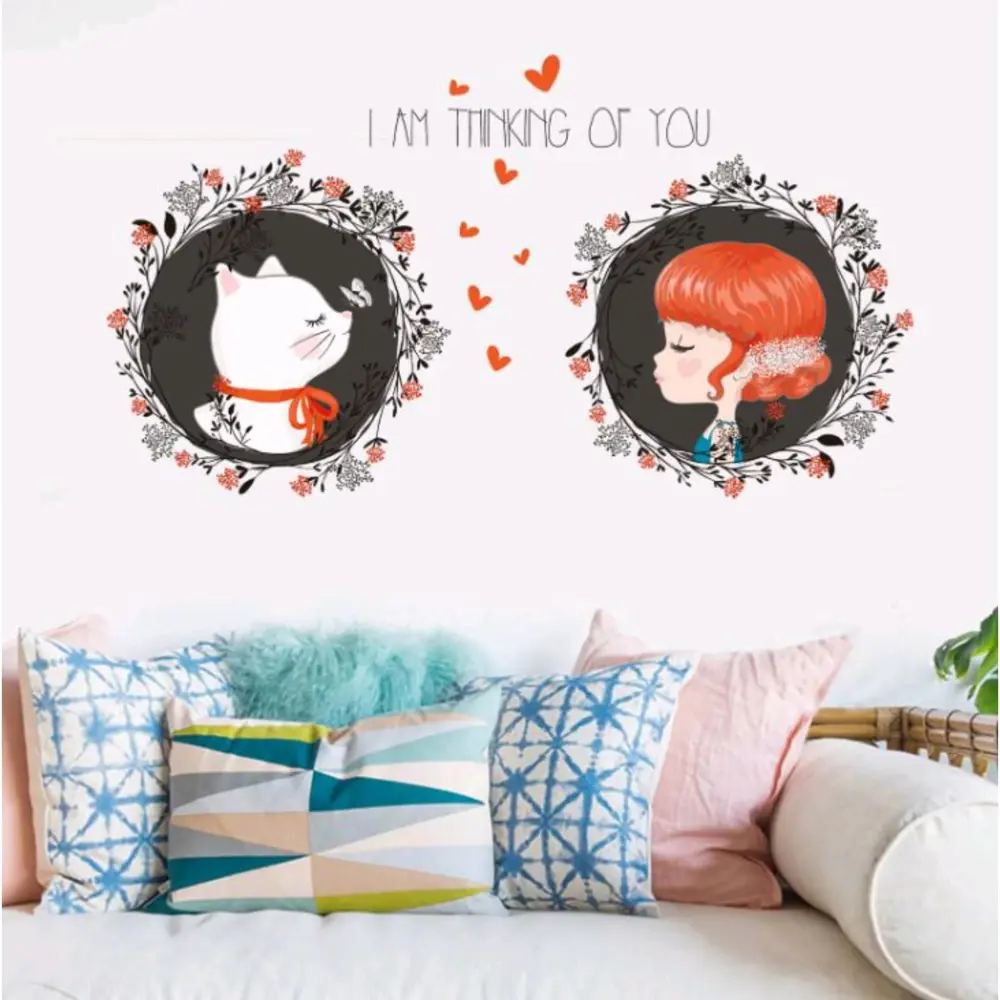 Фото Наклейка интерьерная Simaland цветная "Малышка и белый котик" 60x90 см