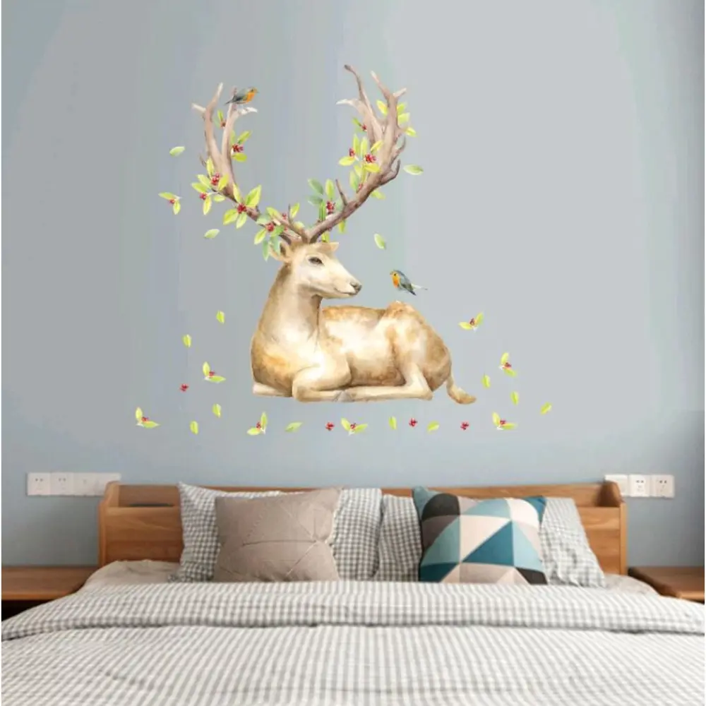 Фото Наклейка интерьерная Simaland цветная "Олень с цветущими рогами" 60x90 см