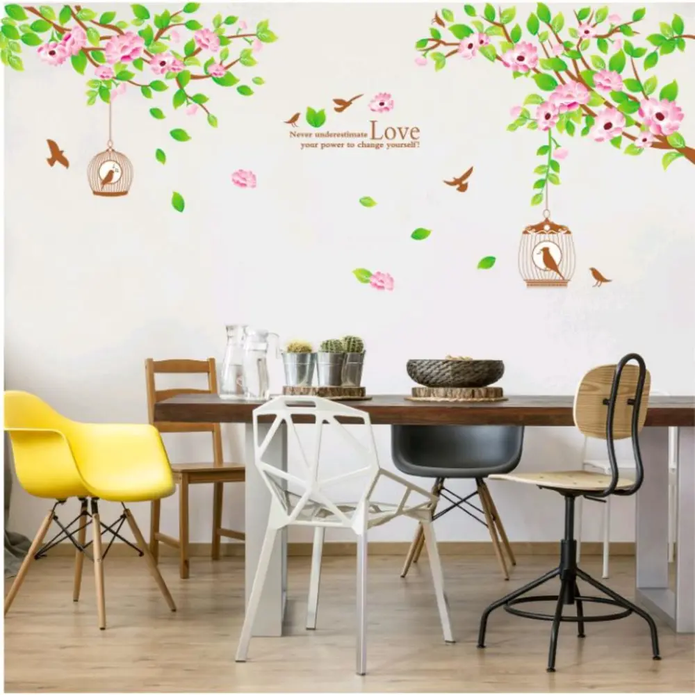 Фото Наклейка интерьерная Simaland цветная Птицы в клетках с сакурой 60x90 см