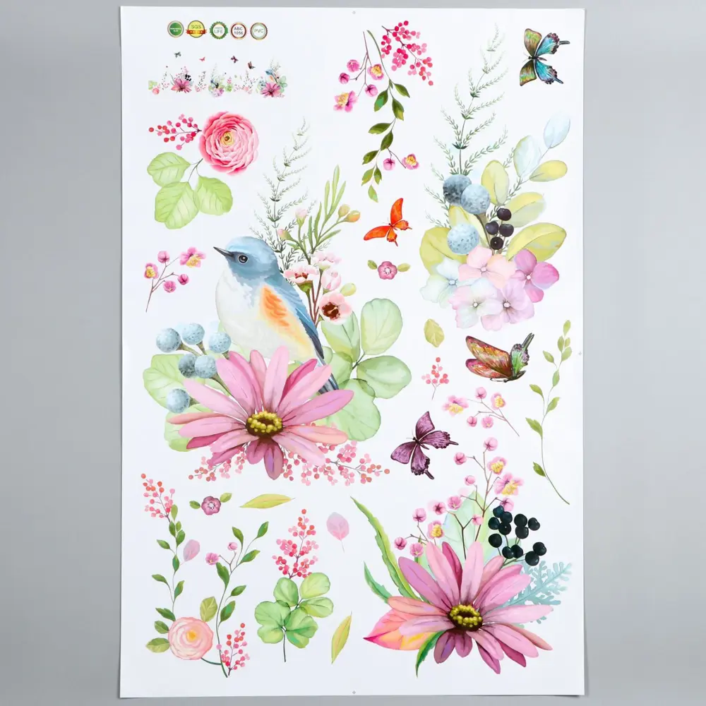 Фото 2 Наклейка интерьерная "Герберы и птички" 60x90 см