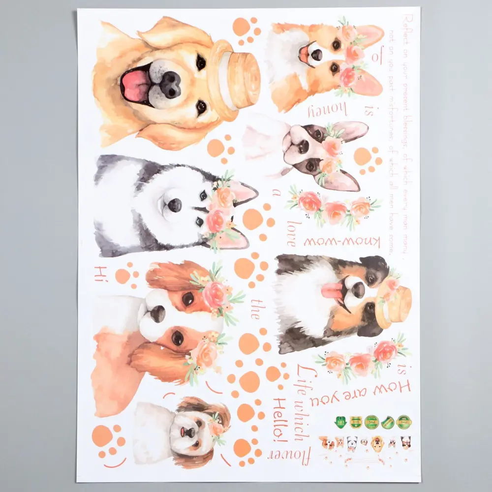 Фото 2 Наклейка интерьерная Собаки в цветочных венках 50x70 см