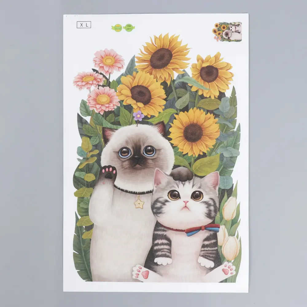 Фото Наклейка интерьерная цветная "Котятки в цветочном саду" 20x30 см