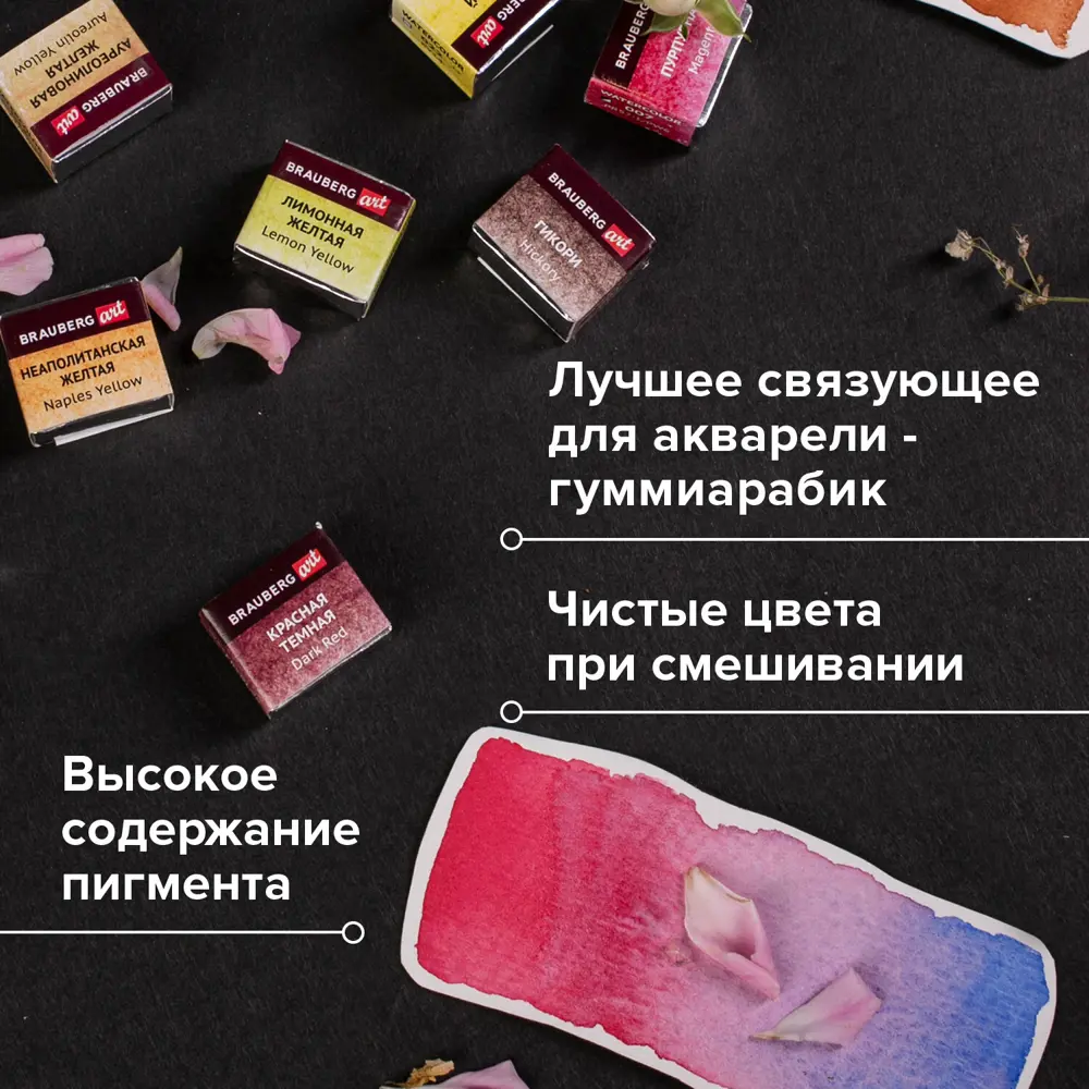 Фото 11 Акварель художественная/краски акварельные для рисования в кюветах Набор 48 цветов по 3.5 г металлический кейс Brauberg Art Premiere 191775