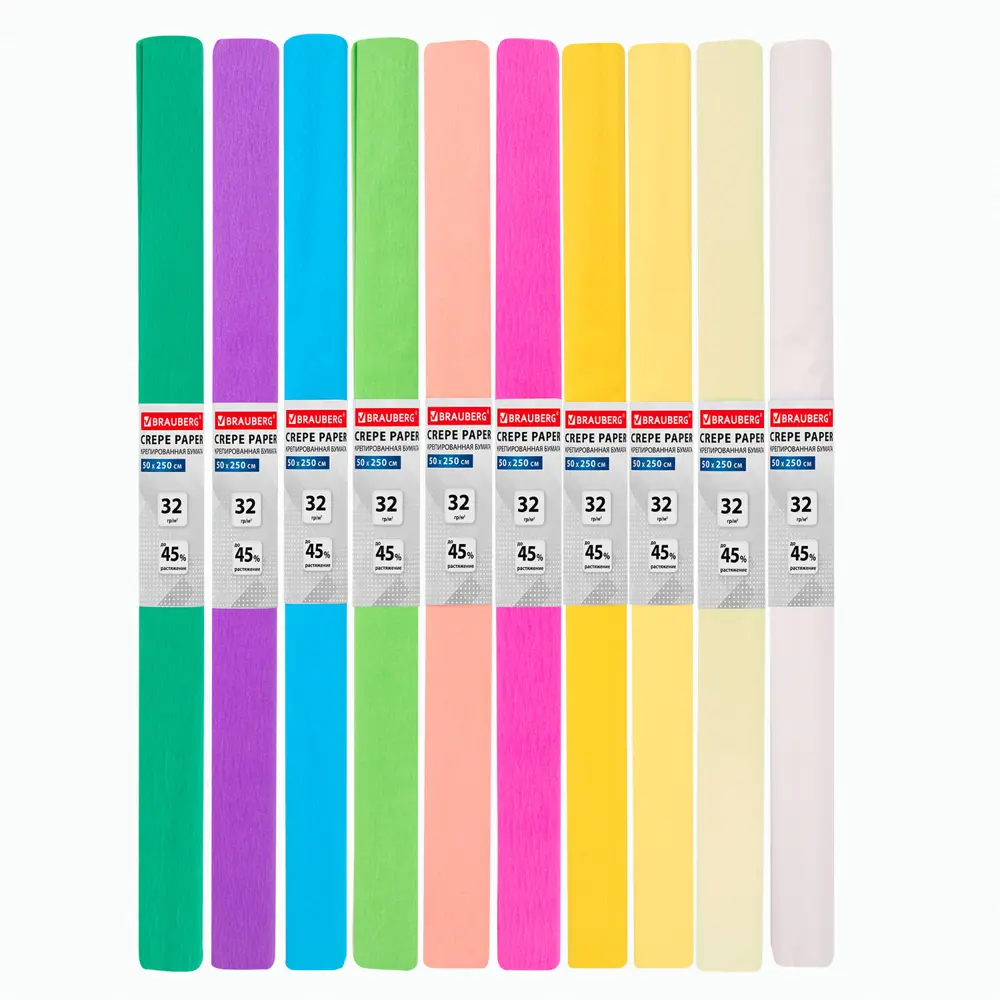 Фото 8 Бумага гофрированная цветная/крепированная/креповая упаковочная для подарков и цветов 32г/м 10 рулонов 50x250см пастель, Brauberg 112557 Фото 8 Бумага гофрированная цветная/крепированная/креповая упаковочная для подарков и цветов 32г/м 10 рулонов 50x250см пастель, Brauberg 112557